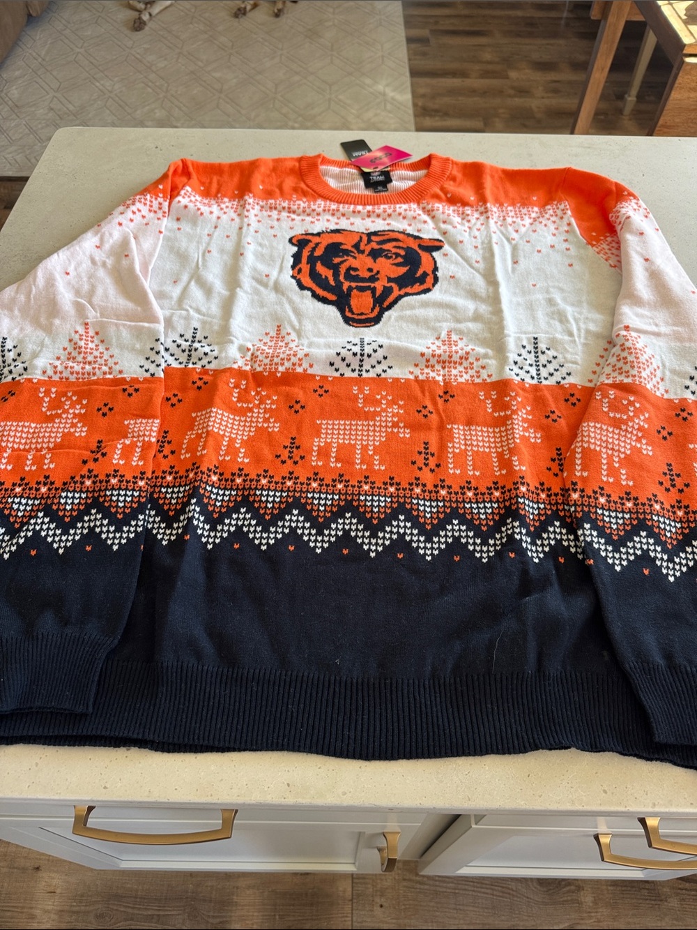 NFL Orange White & Navy CHICAGO BEARS Crewneck Sweater